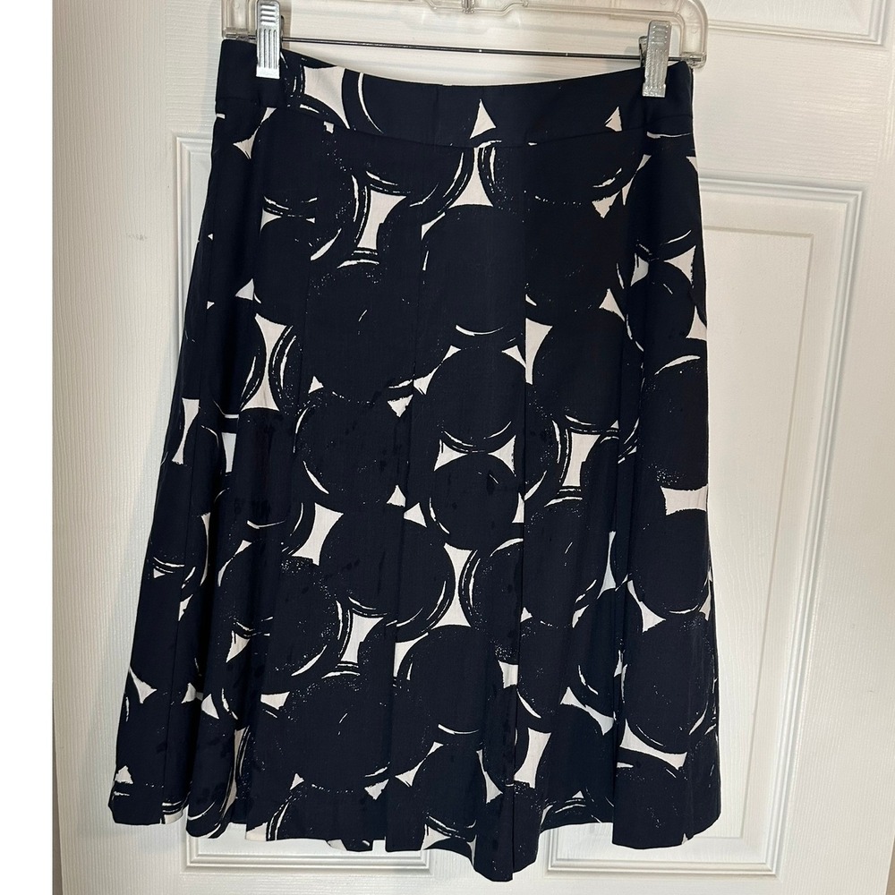 H&M Black White Abstract Circular Print A-Line Skirt‎ High Waist Size 4